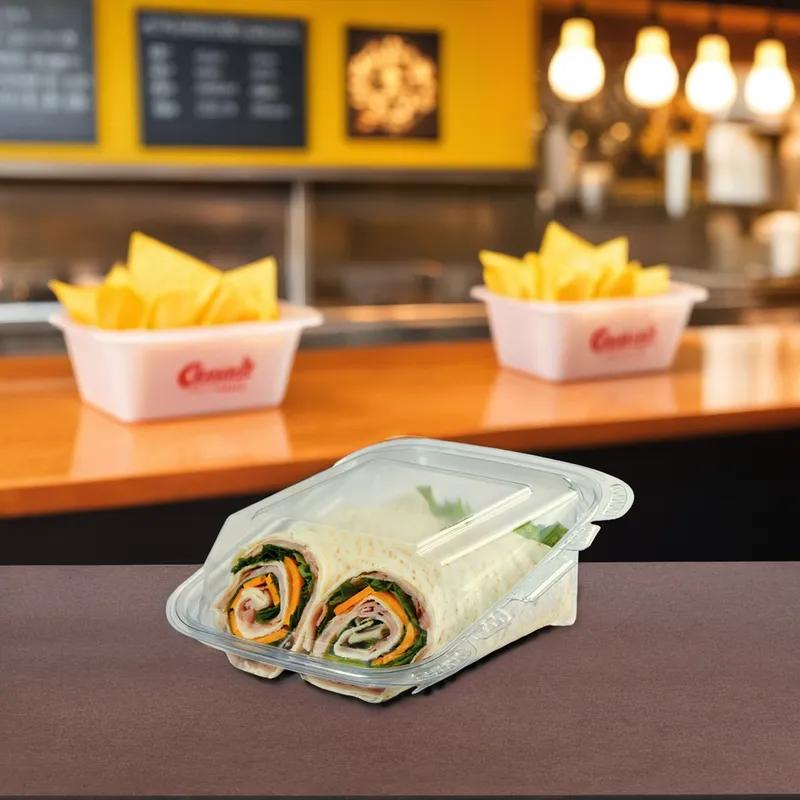 Crystal Seal® reFresh Wrap Take-Out Container Hinged 6.88X5.75X2.32 IN PET Clear Angled 200/Case