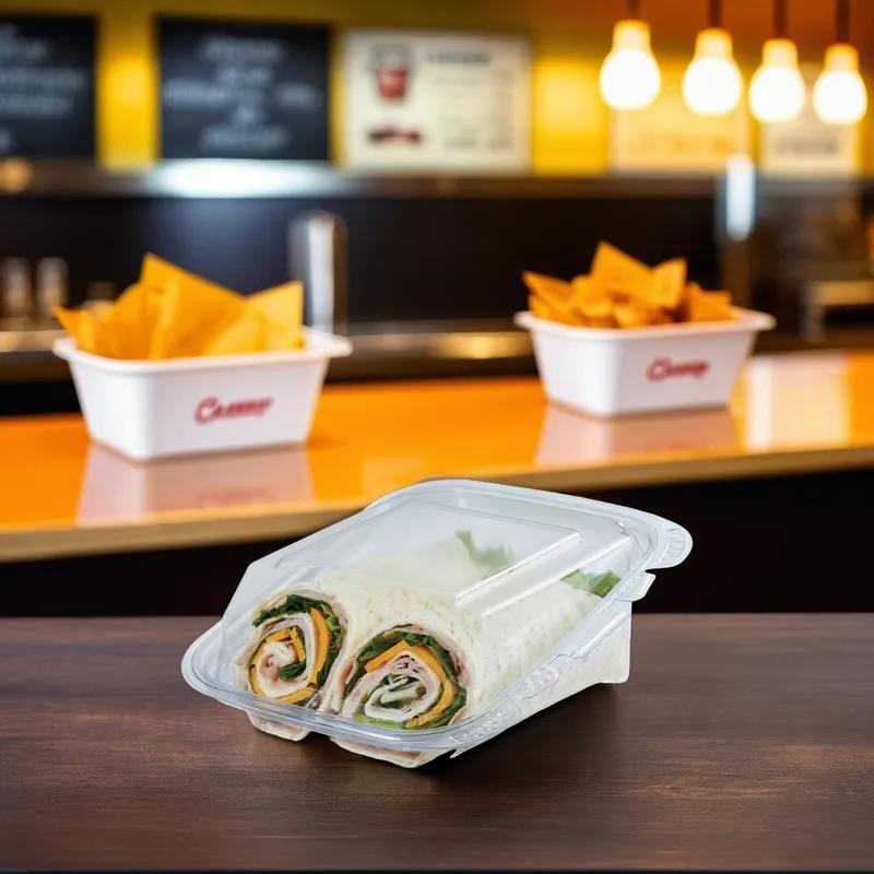 Crystal Seal® reFresh Wrap Take-Out Container Hinged 6.88X5.75X2.32 IN PET Clear Angled 200/Case