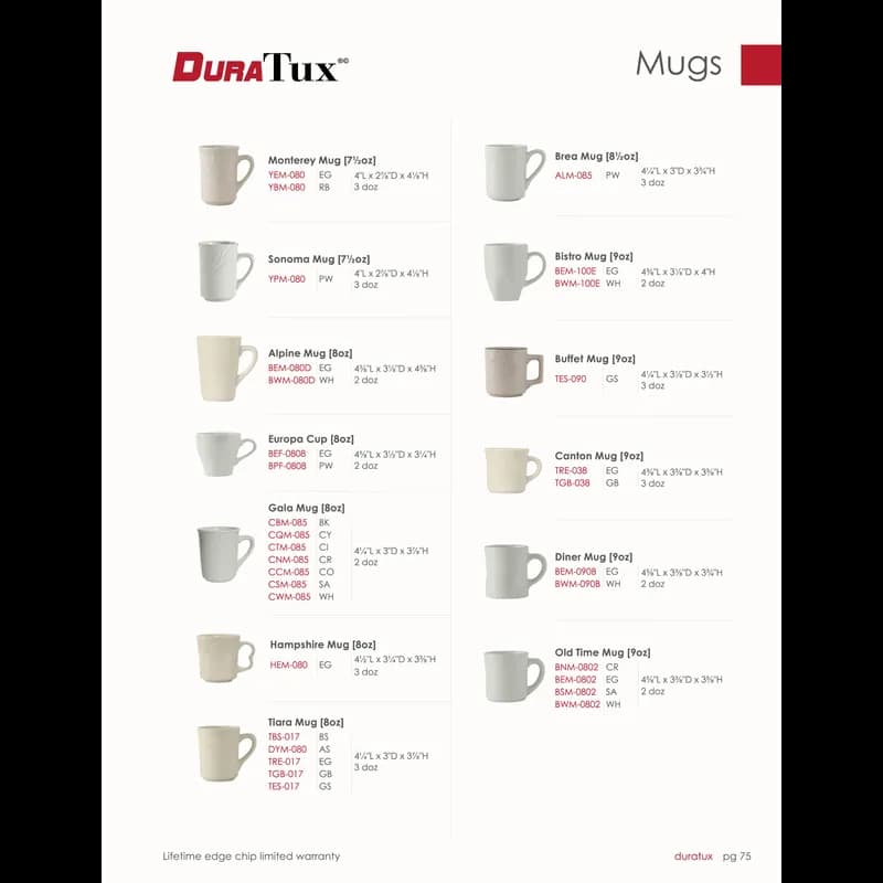 Old Time Mug 9 OZ China Eggshell Fully Vitrified Oven Safe Dishwasher Safe Microwave Oven Safe 24/Case