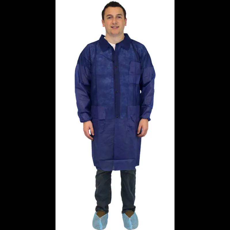 Lab Coat XL Blue Spunbond Polypropylene Snap Front Elastic Wrists 40 Gram Long Sleeve 30/Case