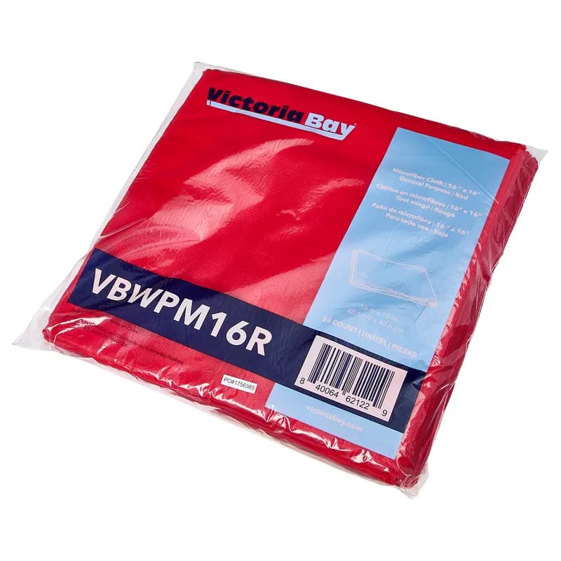 Victoria Bay Cleaning Cloth 16X16 IN Microfiber Red Square 24/Pack
