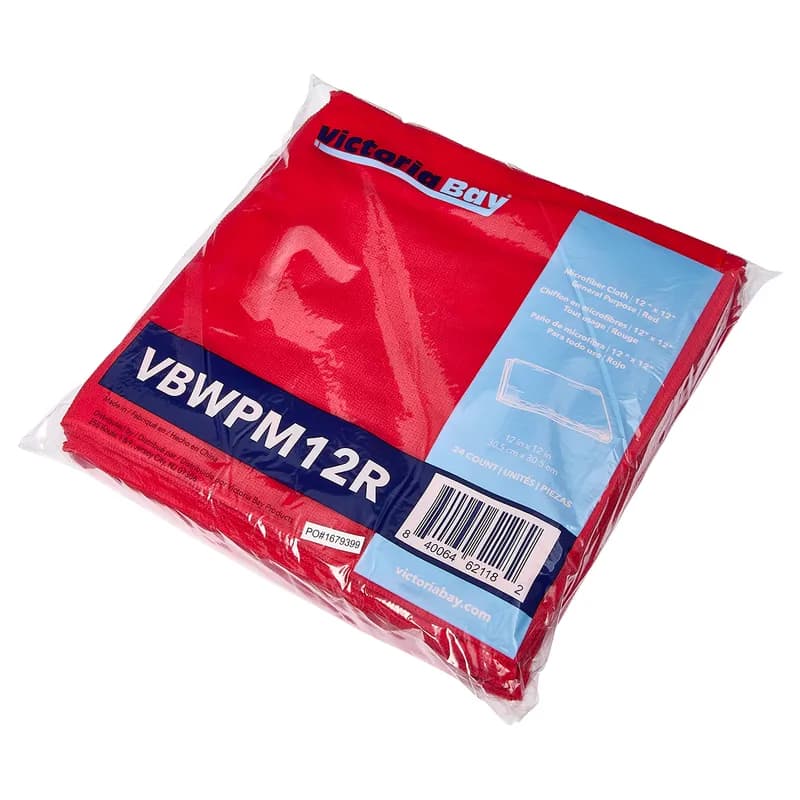 Victoria Bay Cleaning Cloth 12X12 IN Microfiber Red Square 24/Pack