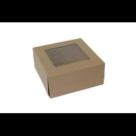 Bakery Box 9X9X4 IN Paperboard Kraft 4 Corner Front Load 1-Piece Automatic With Window 150/Case