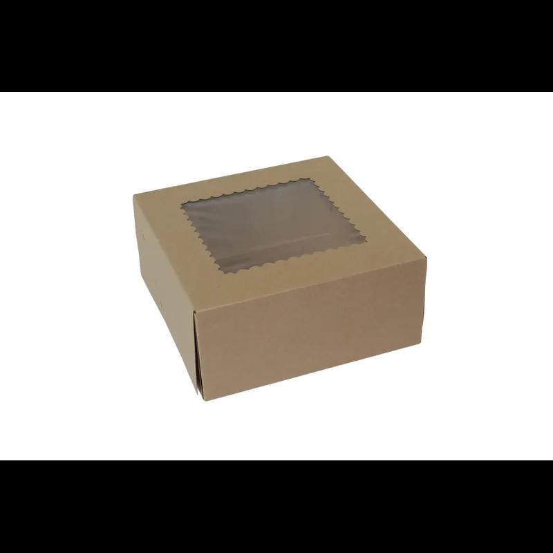 Bakery Box 9X9X4 IN Paperboard Kraft 4 Corner Front Load 1-Piece Automatic With Window 150/Case