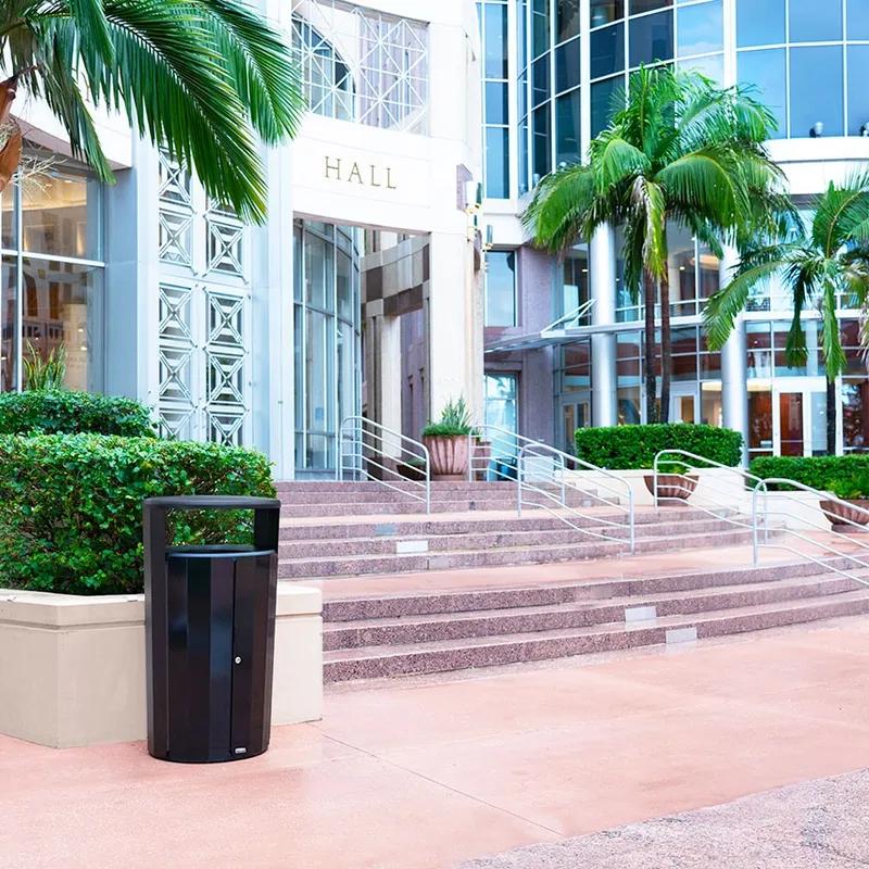 Resist® Waste 1-Stream Outdoor Trash Receptacle 29.16X29.16X49.94 IN 45 GAL Black Round Metal 1/Each