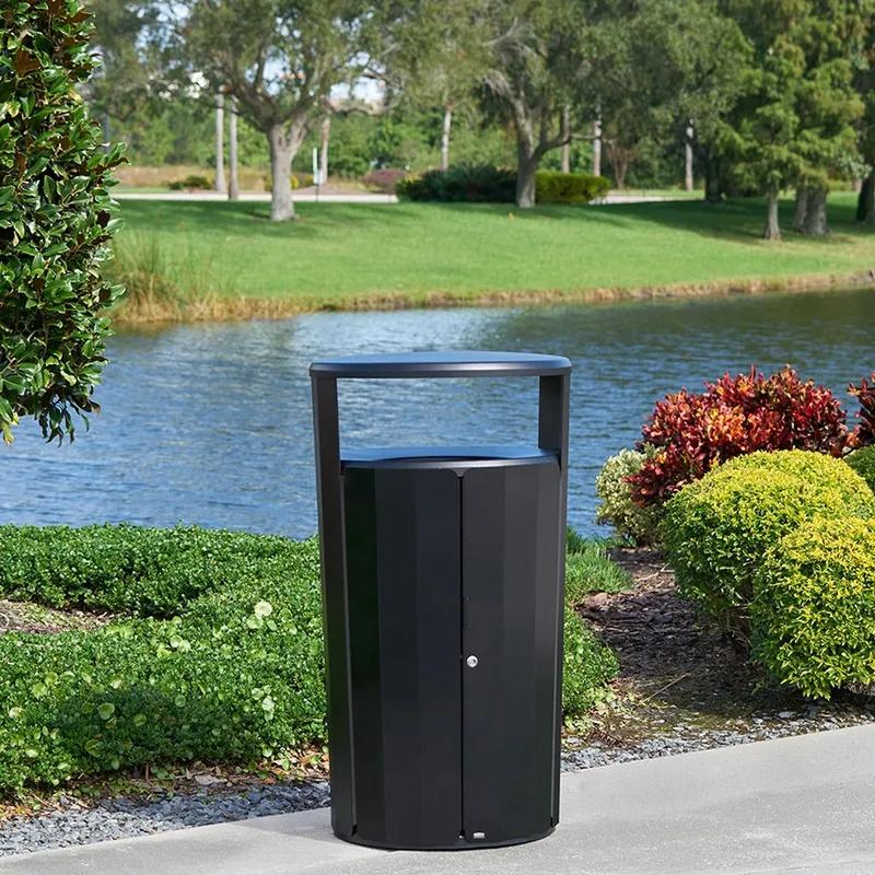 Resist® Waste 1-Stream Outdoor Trash Receptacle 29.16X29.16X49.94 IN 45 GAL Black Round Metal 1/Each