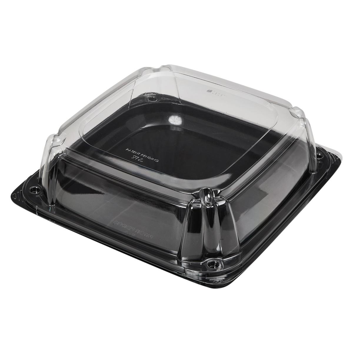 Victoria Bay Catering Tray Base & Lid Combo 10.7X10.7X3.76 IN PET Black Clear Square Freezer Safe 25/Case