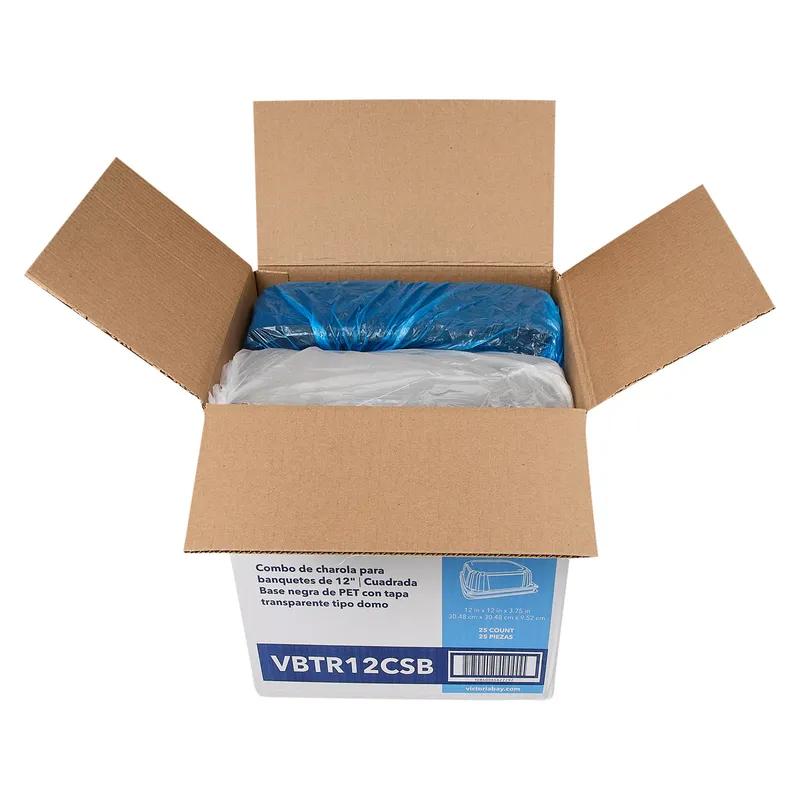 Victoria Bay Serving Tray Base & Lid Combo 12X12X3.76 IN PET Black Clear Square Freezer Safe 25/Case