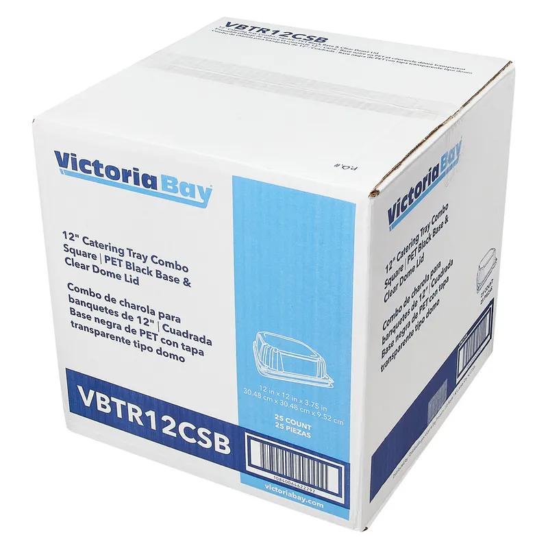 Victoria Bay Serving Tray Base & Lid Combo 12X12X3.76 IN PET Black Clear Square Freezer Safe 25/Case