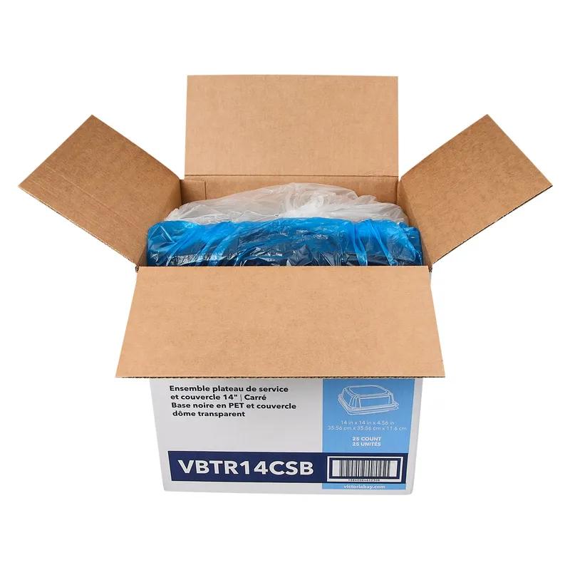 Victoria Bay Serving Tray Base & Lid Combo 14X14X4.54 IN PET Black Clear Square Freezer Safe 25/Case