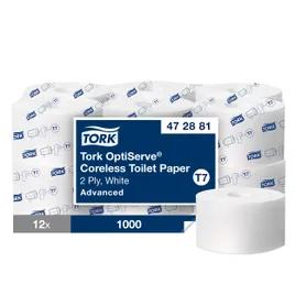 Tork Toilet Paper & Tissue Roll T7 4X3.66 IN 333.333 FT 2PLY White Embossed Coreless Refill 1000 Sheets/Roll