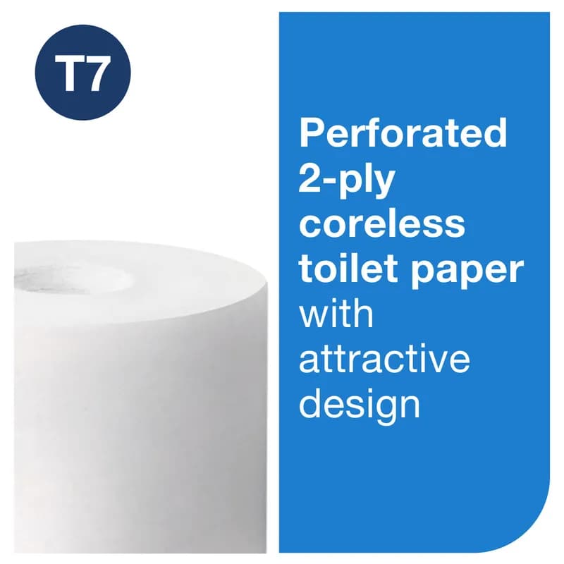 Tork Toilet Paper & Tissue Roll T7 4X3.66 IN 333.333 FT 2PLY White Embossed Coreless Refill 1000 Sheets/Roll