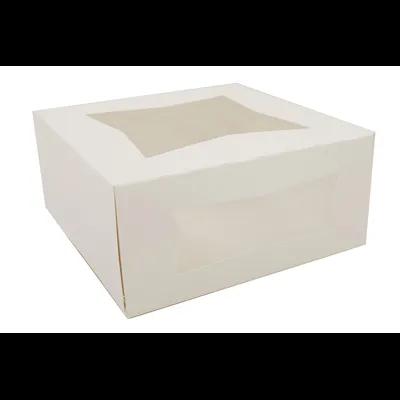 Cake Box 9X9X4 IN SBS Paperboard White Square 4 Corner Beers With Window 150/Case