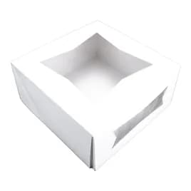 Cake Box 9X9X4 IN SBS Paperboard White Square 4 Corner Beers With Window 150/Case