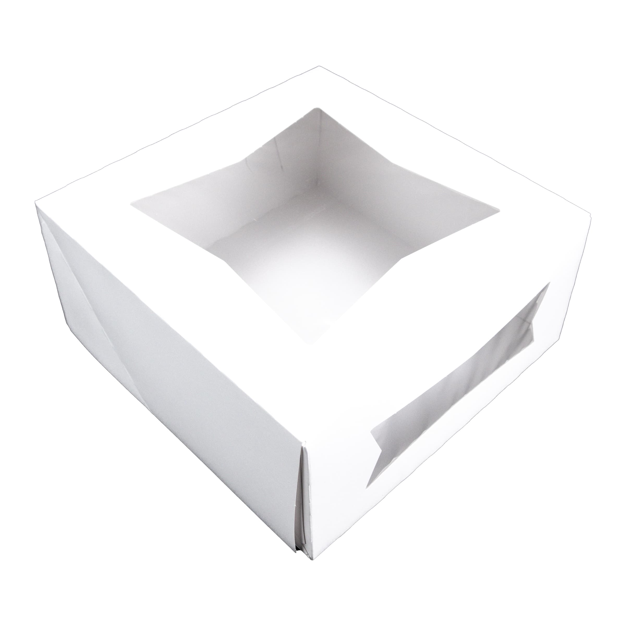 Cake Box 9X9X4 IN SBS Paperboard White Square 4 Corner Beers With Window 150/Case