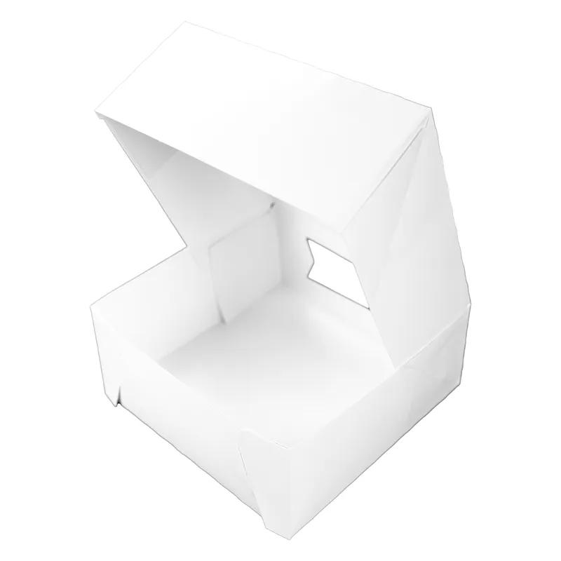 Cake Box 9X9X4 IN SBS Paperboard White Square 4 Corner Beers With Window 150/Case
