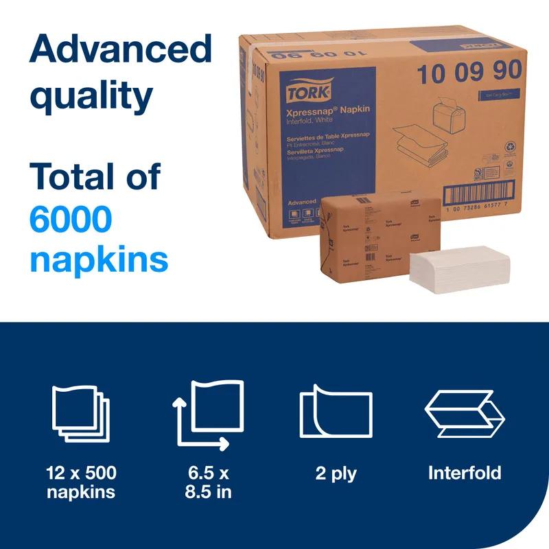Tork Xpressnap® Dispenser Napkins 8.5X6.5 IN White Paper 2PLY Interfold Refill Embossed 500 Count/Pack 12 Packs/Case