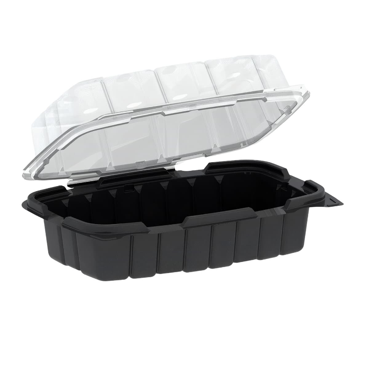 Take-Out Container Hinged 35 OZ PP Black Clear Vented 100/Case