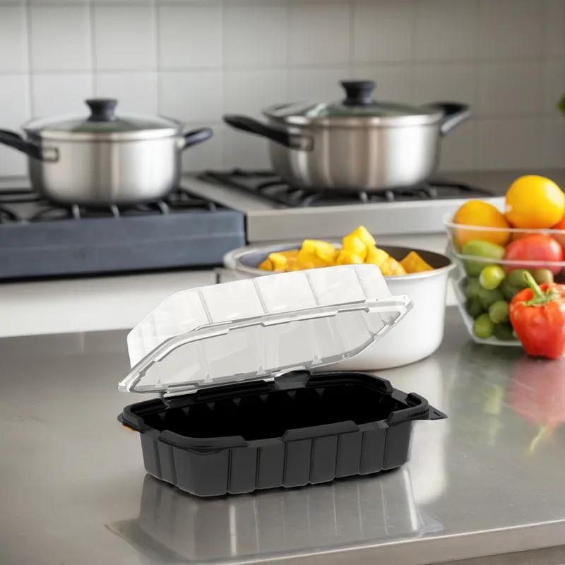 Take-Out Container Hinged 35 OZ PP Black Clear Vented 100/Case