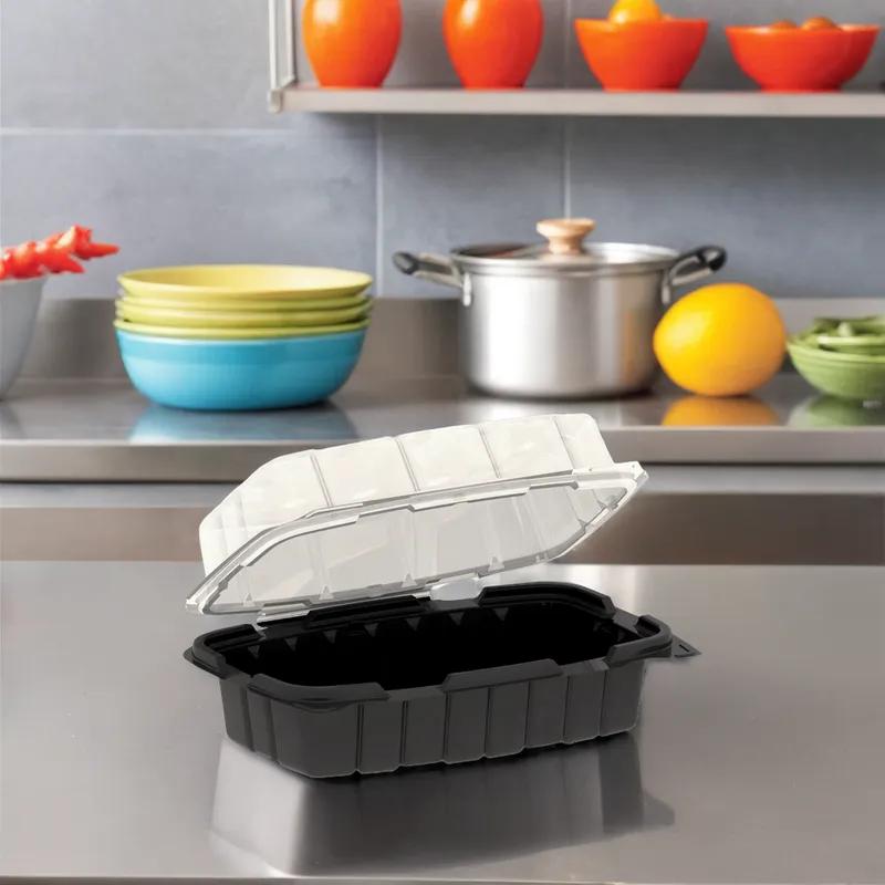 Take-Out Container Hinged 35 OZ PP Black Clear Vented 100/Case