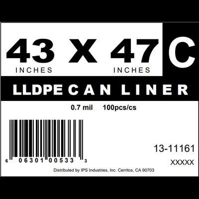 Can Liner 43X47 IN Clear LDPE 0.7MIL 100/Case