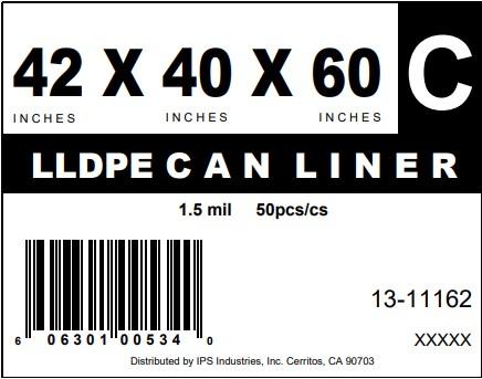 Can Liner 42X40X60 IN Clear LDPE 1.5MIL 50/Case
