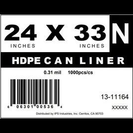 Can Liner 24X33 IN Natural Plastic 8MIC 1000/Case