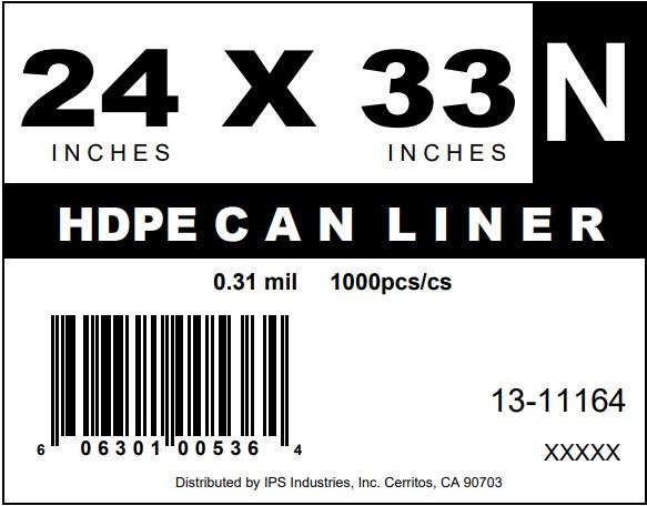 Can Liner 24X33 IN Natural Plastic 8MIC 1000/Case