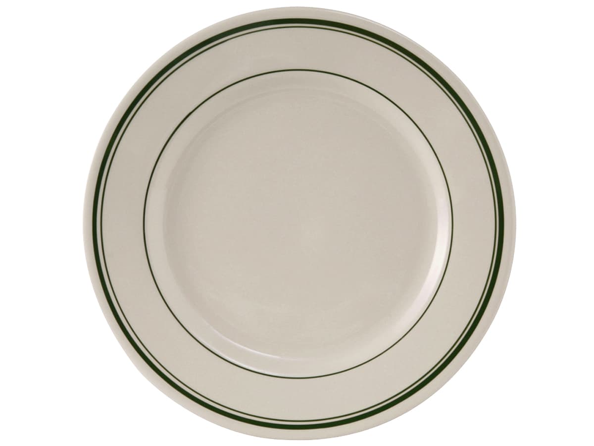 Green Bay Plate 12 IN China Eggshell Green Round Rolled Edge Banded Fully Vitrified 12/Case
