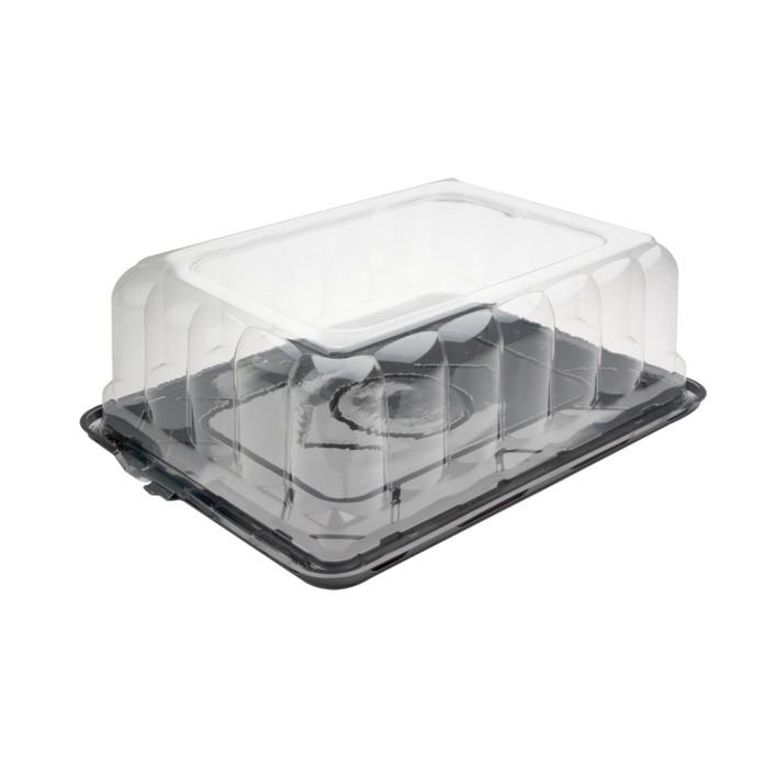 1/4 Sheet Cake Container & Lid Combo With Rosedome Lid Clear Black 75/Case