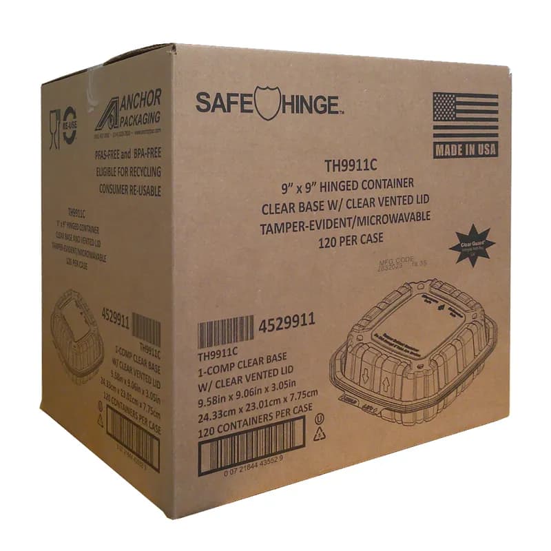 Take-Out Container Hinged 9X9 IN PP Clear Tamper-Evident 120/Case