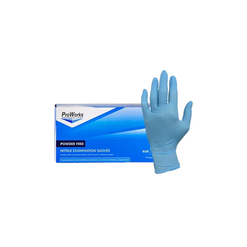 ProWorks® Examination Gloves Large (LG) Blue 5MIL Nitrile Powder-Free Textured Fingertips 100 Count/Box 10 Box/Case