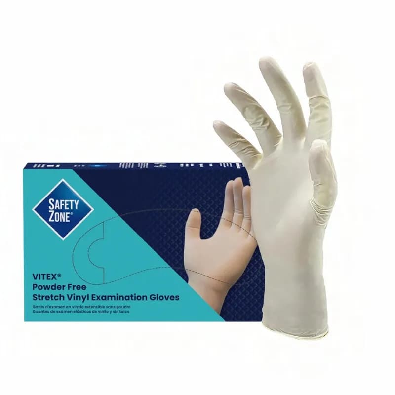 Safety Zone® Exam Gloves Medium (MED) Beige 4MIL Vinyl Powder-Free Provides Tactile-Sensitivity 100 Ct/Box 10 Box/Case