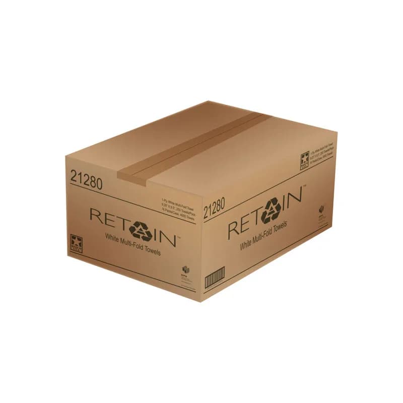 Retain™ Folded Paper Towel 9.4X9.25 IN White Multifold Embossed 250 Count/Pack 16 Packs/Case
