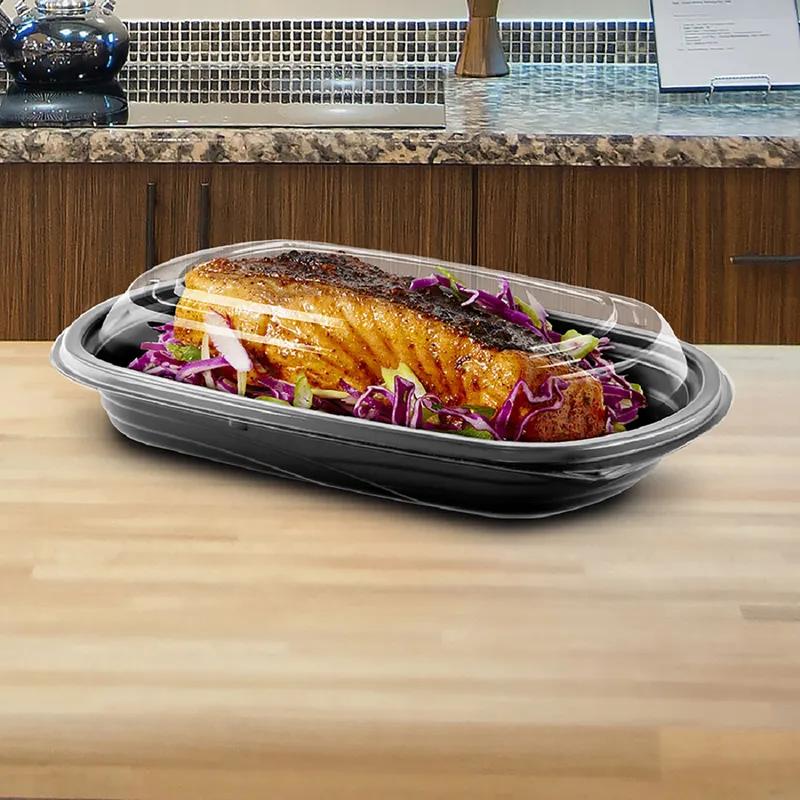 Cold Take-Out Container Base & Lid Combo With Dome Lid 24 OZ PET Black 126/Case