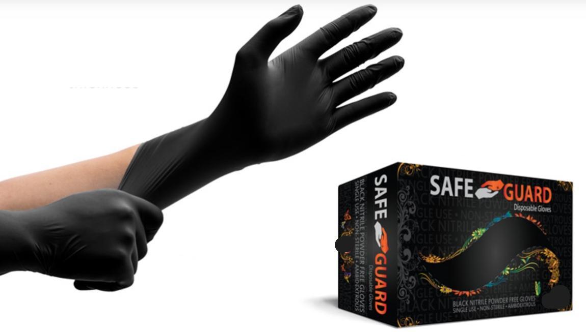 Safe Guard Gloves XL Black 5MIL Nitrile 100 Count/Box 10 Box/Case