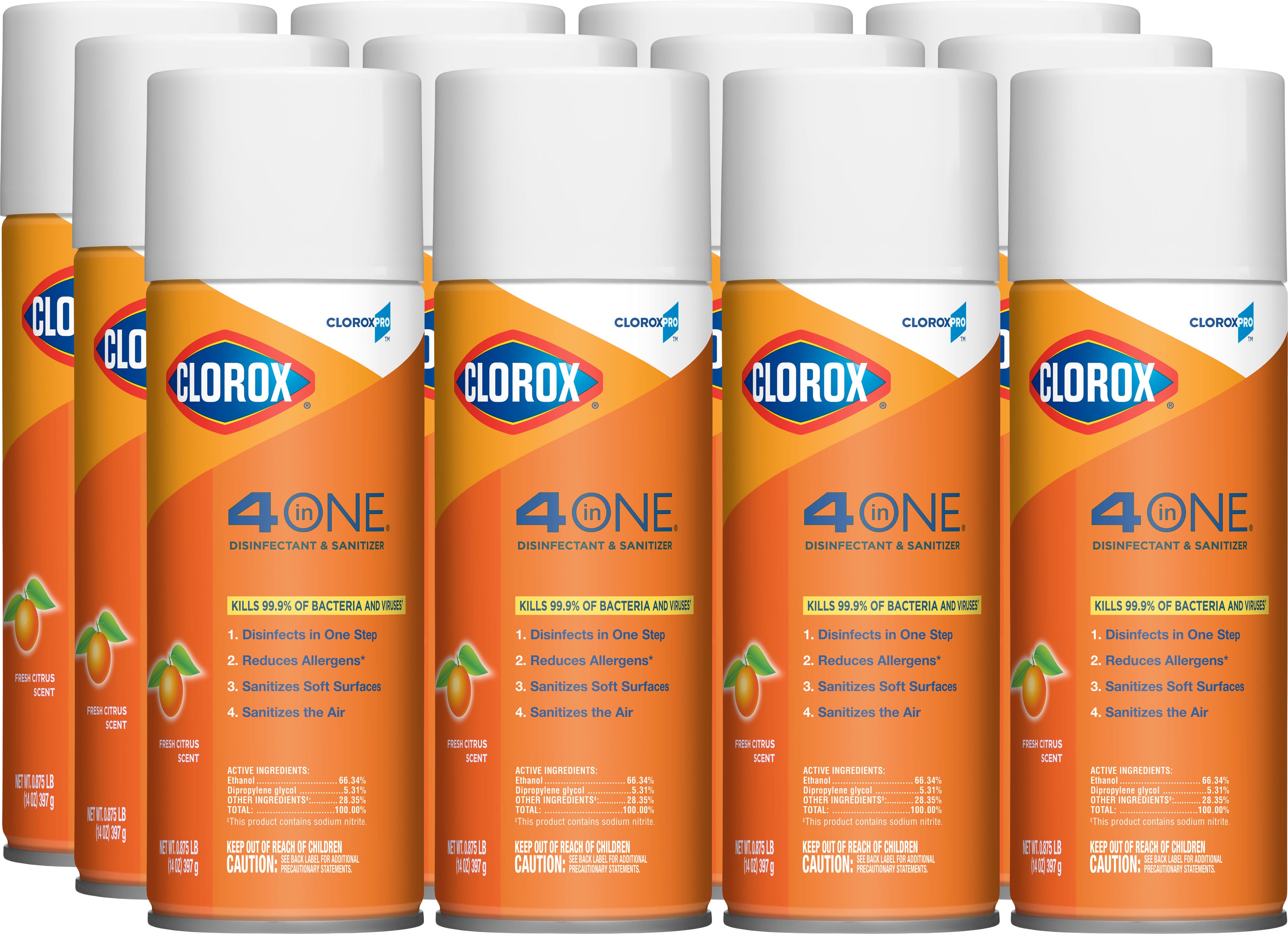 Clorox® 4 in One Fresh Citrus One-Step Disinfectant Deodorizer 14 FLOZ Multi Surface Aerosol Antibacterial 12/Case