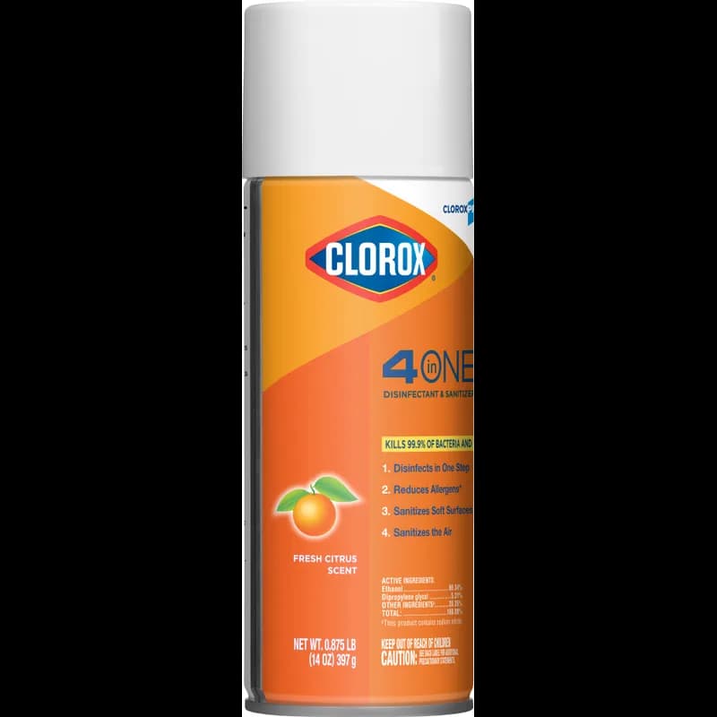 Clorox® 4 in One Fresh Citrus One-Step Disinfectant Deodorizer 14 FLOZ Multi Surface Aerosol Antibacterial 12/Case