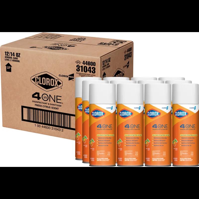 Clorox® 4 in One Fresh Citrus One-Step Disinfectant Deodorizer 14 FLOZ Multi Surface Aerosol Antibacterial 12/Case
