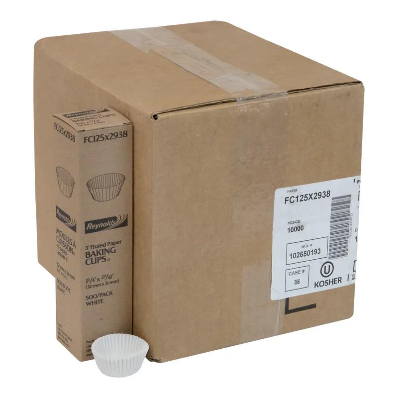 Baking Cup 1.25X2.938 IN Paper White Round Fluted 10000/Case