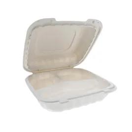 Take-Out Container Hinged With Dome Lid 8.3X8.4X3.1 IN 3 Compartment MFPP White Square 200/Case