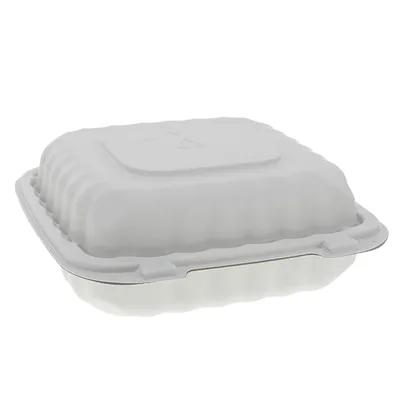 Take-Out Container Hinged With Dome Lid 8.3X8.4X3.1 IN 3 Compartment MFPP White Square 200/Case
