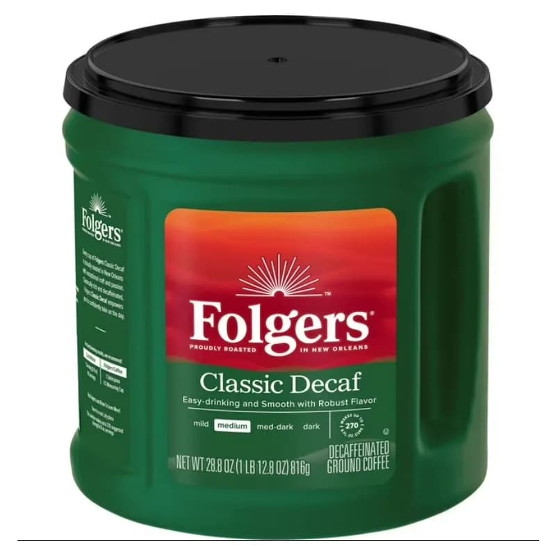 Folgers Decaffeinated Coffee 28.8 OZ Medium Roast Classic 1/Each