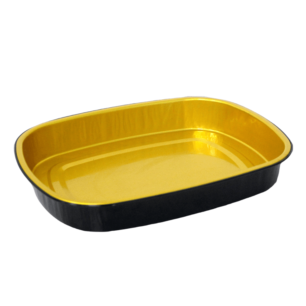 Victoria Bay Food Container 22 OZ Aluminum Black Gold Rectangle Freezer Safe 100/Case