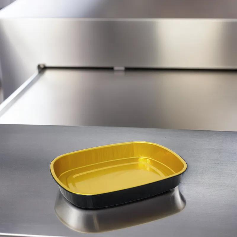 Victoria Bay Food Container 22 OZ Aluminum Black Gold Rectangle Freezer Safe 100/Case