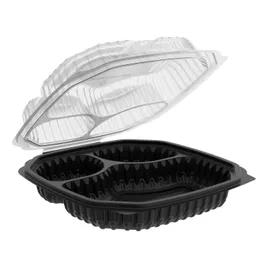 Culinary Lites Take-Out Container Hinged With Dome Lid 10.56X9.98X3.2 IN 3 Compartment PP Black Clear Anti-Fog 100/Case