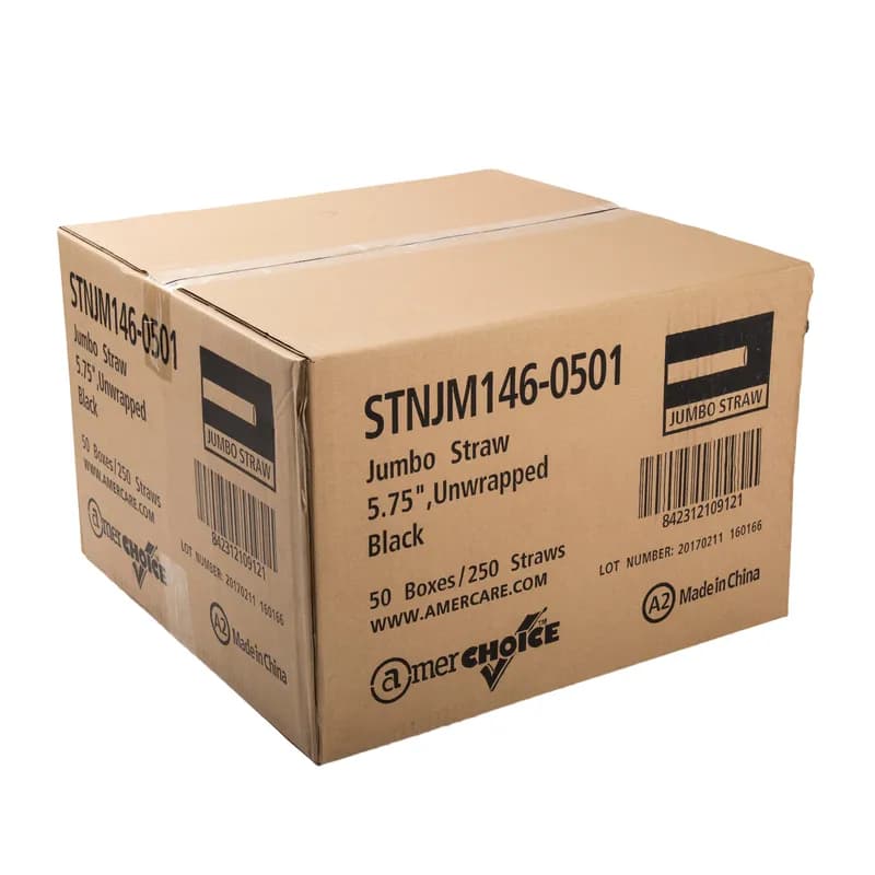 Soda Jumbo Straw 5.75 IN Black Unwrapped 12500/Case