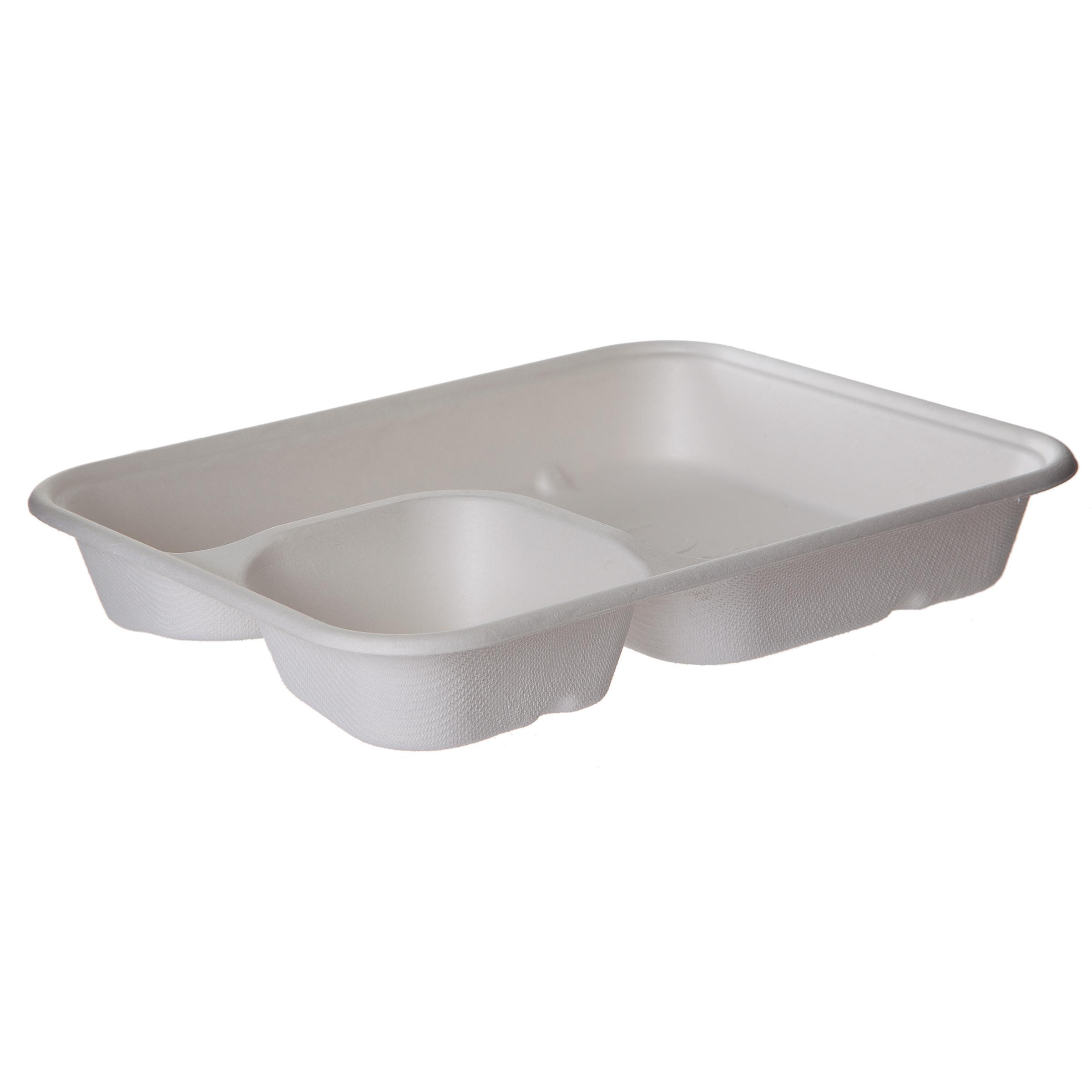 WorldView Take-Out Container Base 6X8 IN 2 Compartment Sugarcane White Rectangle 400/Case