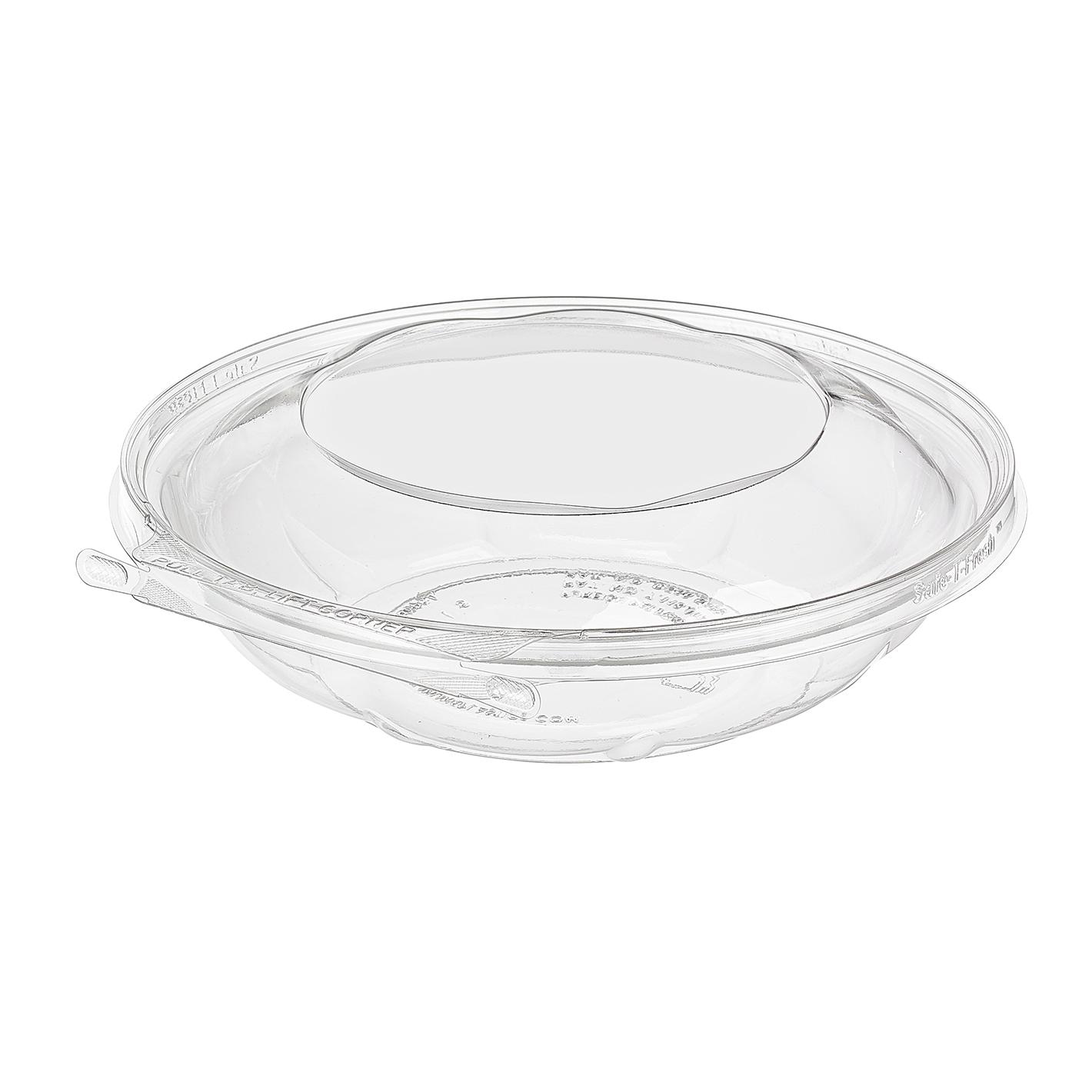 Safe-T-Fresh® Deli Container Hinged With Dome Lid 48 OZ rDPET Clear Round 100/Case