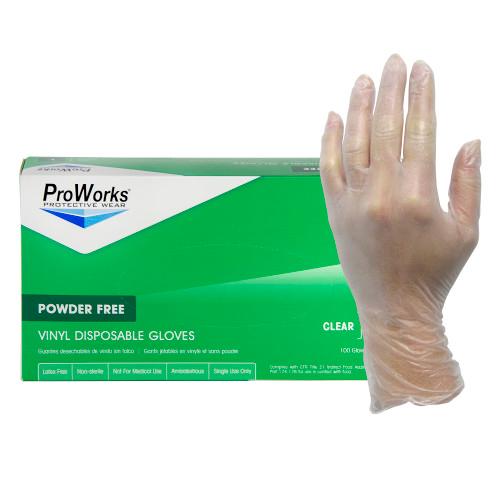 ProWorks® Gloves Large (LG) Clear 3MIL Vinyl Powder-Free 100 Count/Box 10 Box/Case